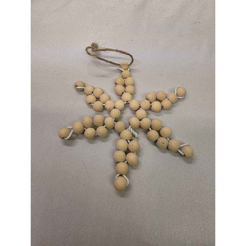 Wooden Bead Snowflake Christmas Tree Ornament 5” Long